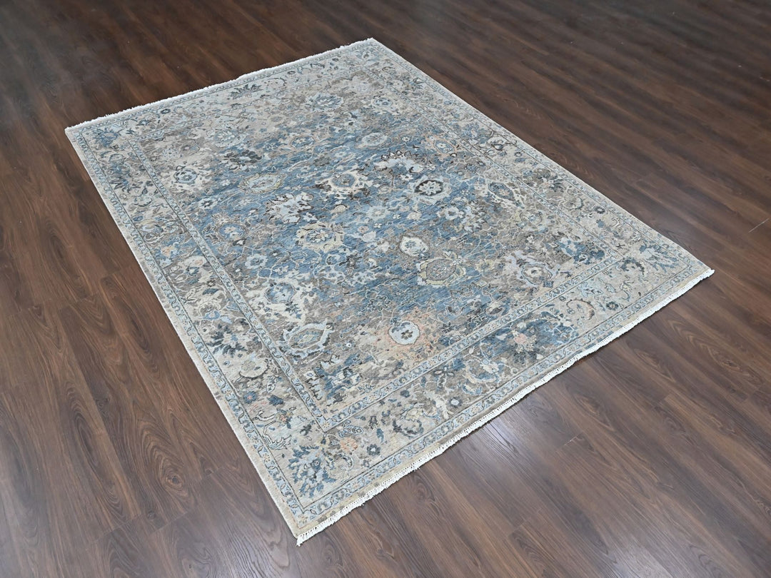 7'7" x 9'9" New Hand Knotted Blue Wool Rectangle Oriental Rug - MOA10210603