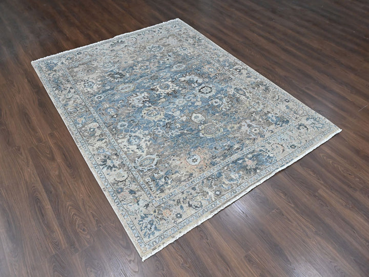 7'7" x 9'9" New Hand Knotted Blue Wool Rectangle Oriental Rug - MOA10210603