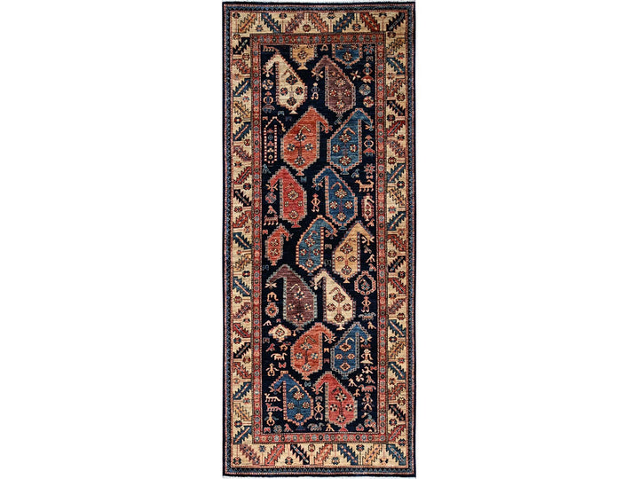 3'11" x 9'9" New Hand Knotted Blue Wool Runner Oriental Rug - MOA1021064