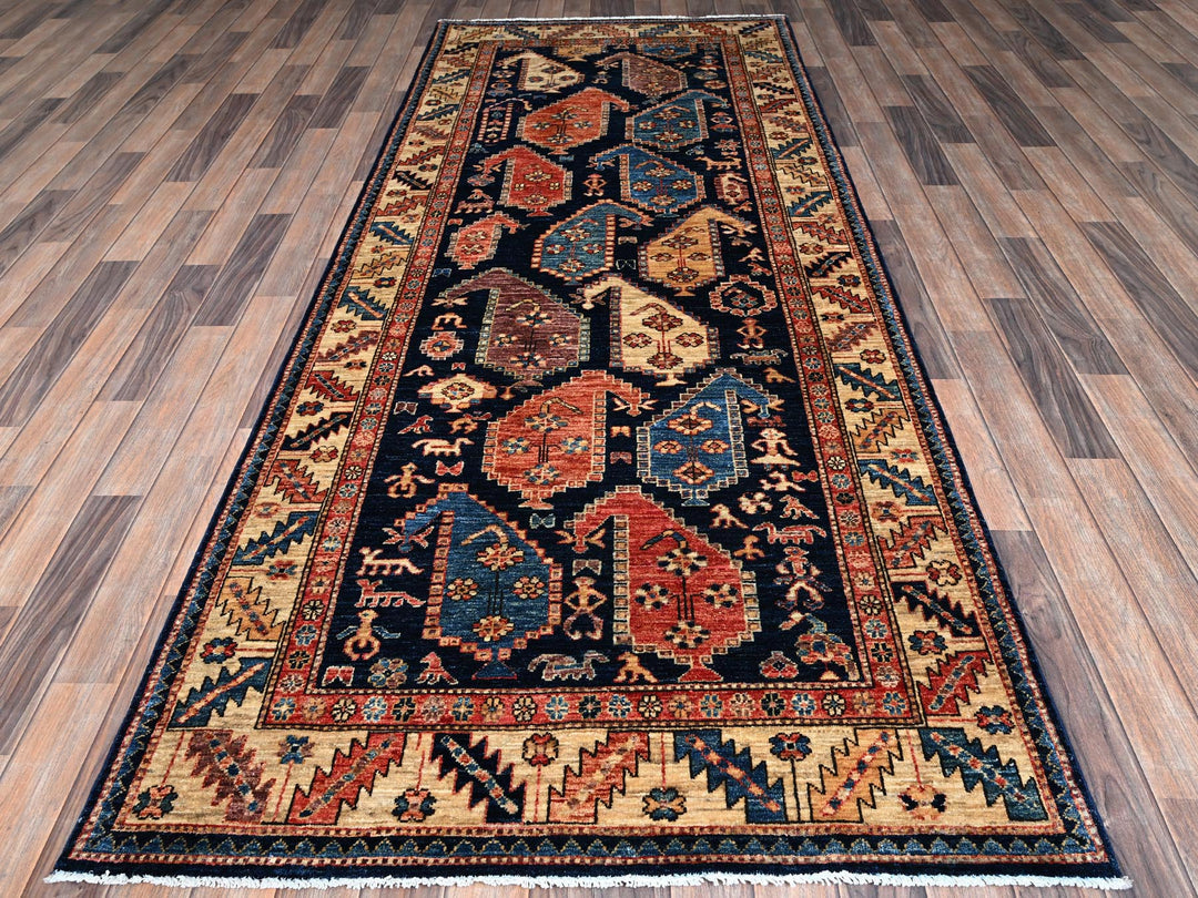3'11" x 9'9" New Hand Knotted Blue Wool Runner Oriental Rug - MOA1021064