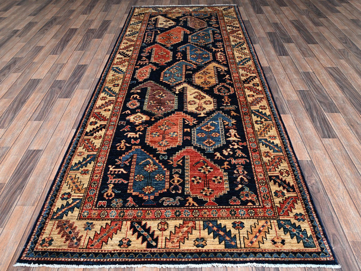 3'11" x 9'9" New Hand Knotted Blue Wool Runner Oriental Rug - MOA1021064
