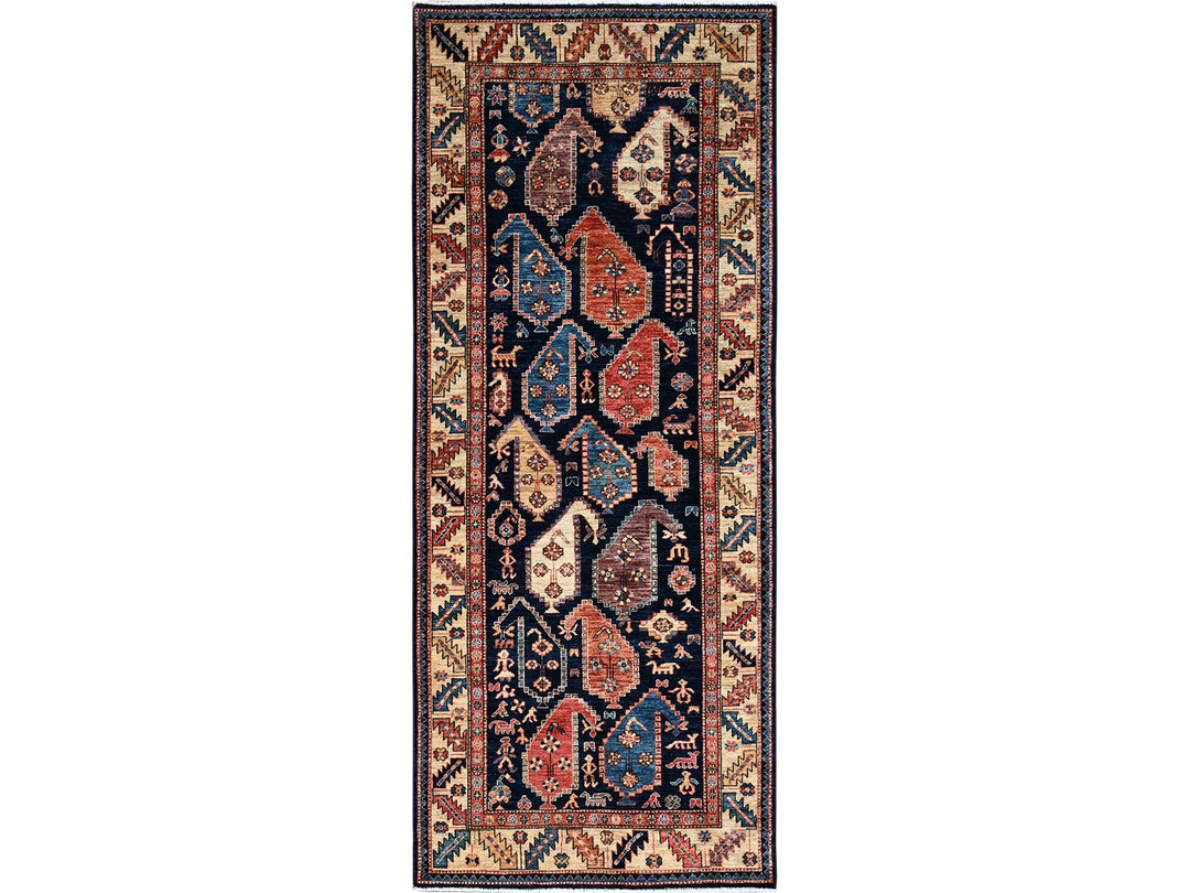 3'11" x 9'9" New Hand Knotted Blue Wool Runner Oriental Rug - MOA1021065