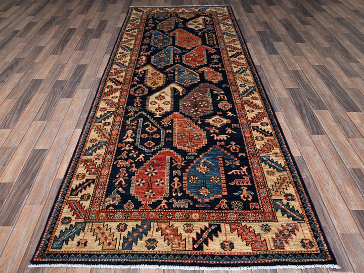 3'11" x 9'9" New Hand Knotted Blue Wool Runner Oriental Rug - MOA1021065