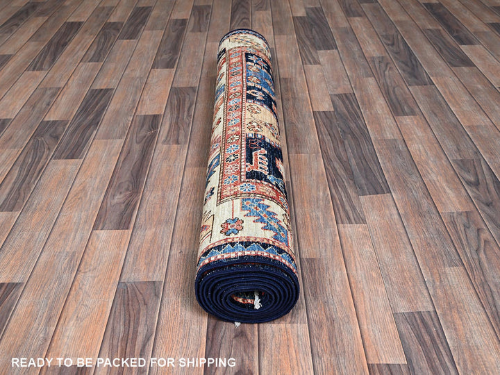 3'11" x 9'9" New Hand Knotted Blue Wool Runner Oriental Rug - MOA1021065