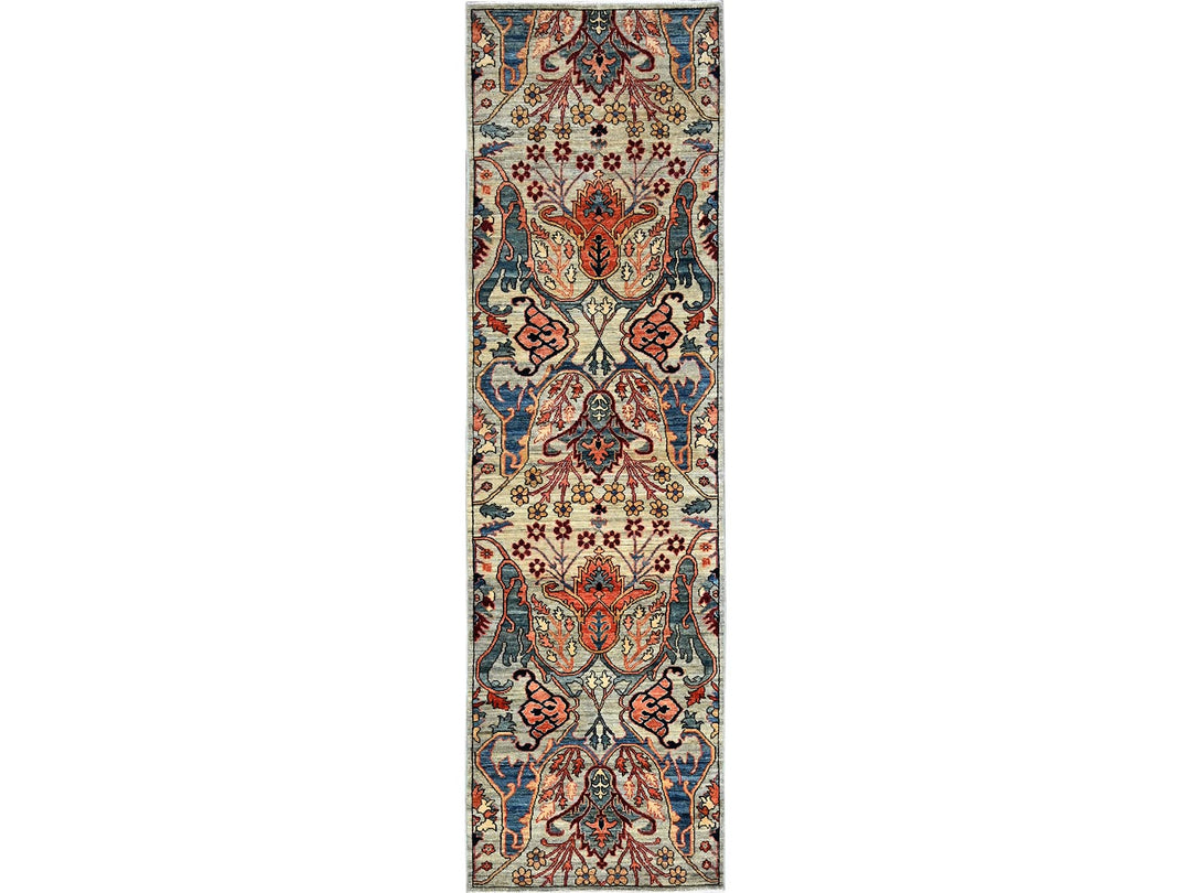 2'9" x 9'10" New Hand Knotted Grey Wool Runner Oriental Rug - MOA1021068
