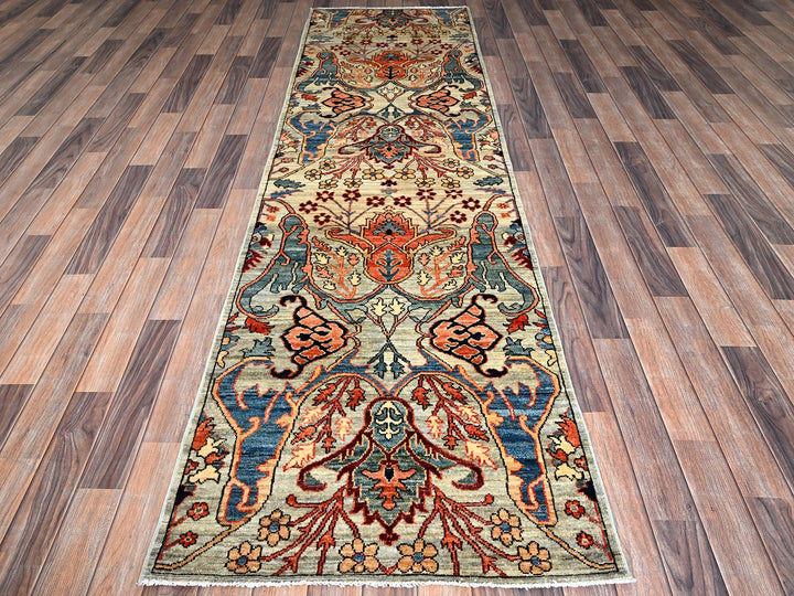2'9" x 9'10" New Hand Knotted Grey Wool Runner Oriental Rug - MOA1021068