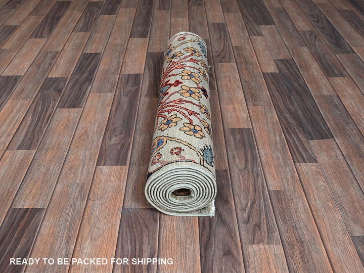 2'9" x 9'10" New Hand Knotted Grey Wool Runner Oriental Rug - MOA1021068