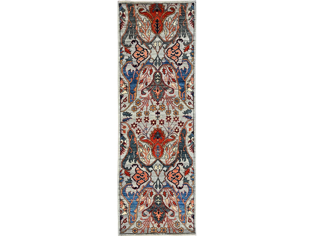 2'6" x 8'1" New Hand Knotted Grey Wool Runner Oriental Rug - MOA1021069