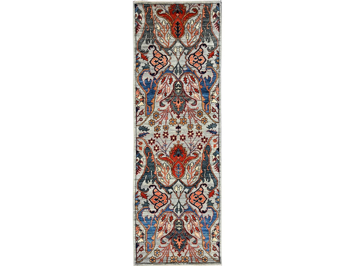 2'6" x 8'1" New Hand Knotted Grey Wool Runner Oriental Rug - MOA1021069