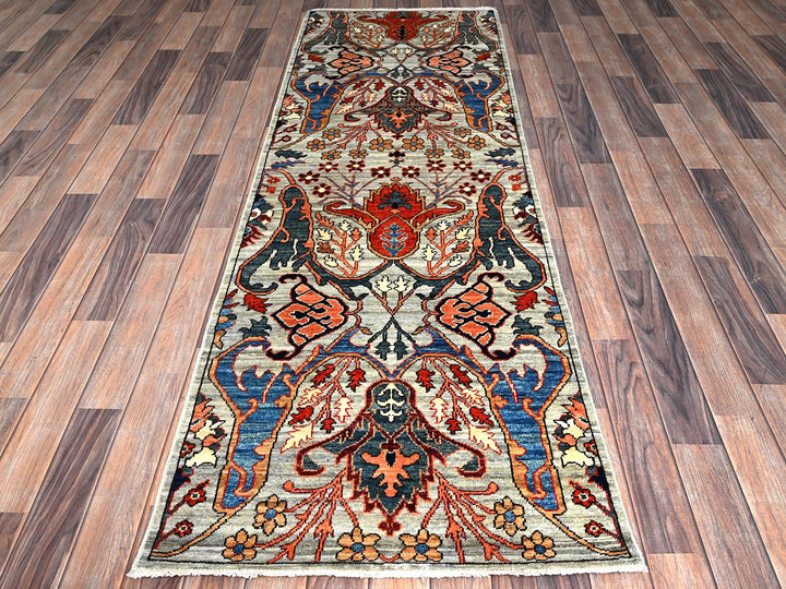 2'6" x 8'1" New Hand Knotted Grey Wool Runner Oriental Rug - MOA1021069