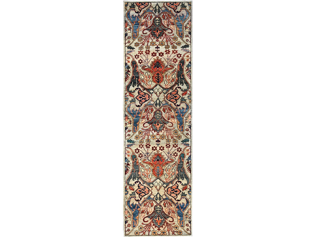 2'8" x 9'7" New Hand Knotted Grey Wool Runner Oriental Rug - MOA1021070