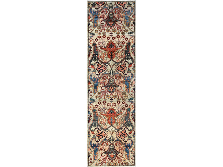2'8" x 9'7" New Hand Knotted Grey Wool Runner Oriental Rug - MOA1021070