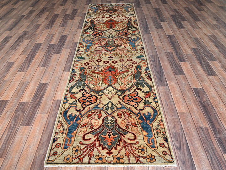 2'8" x 9'7" New Hand Knotted Grey Wool Runner Oriental Rug - MOA1021070