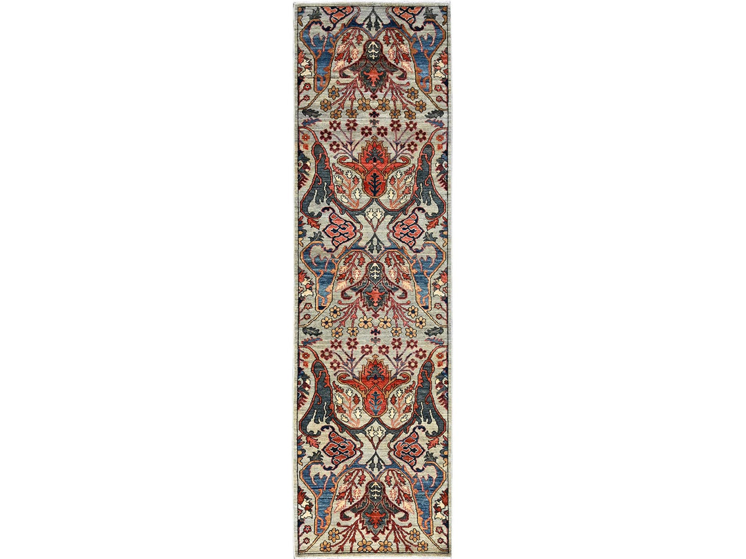 2'9" x 9'10" New Hand Knotted Grey Wool Runner Oriental Rug - MOA1021071