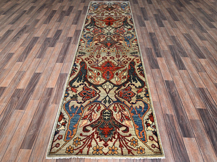 2'9" x 9'10" New Hand Knotted Grey Wool Runner Oriental Rug - MOA1021071