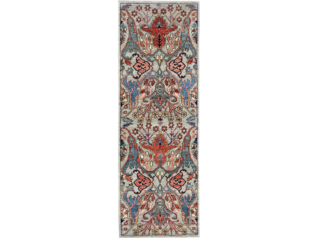 2'8" x 8'3" New Hand Knotted Grey Wool Runner Oriental Rug - MOA1021073
