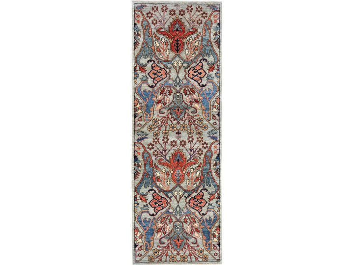 2'8" x 8'3" New Hand Knotted Grey Wool Runner Oriental Rug - MOA1021073