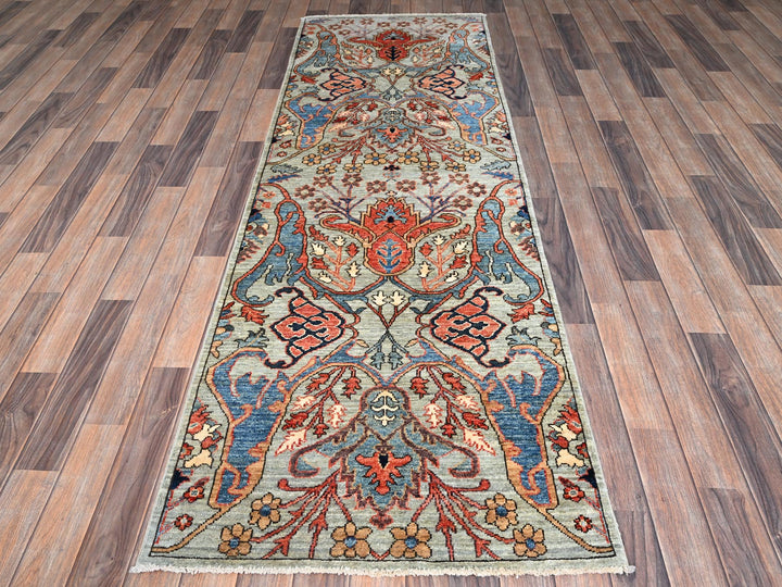 2'8" x 8'3" New Hand Knotted Grey Wool Runner Oriental Rug - MOA1021073