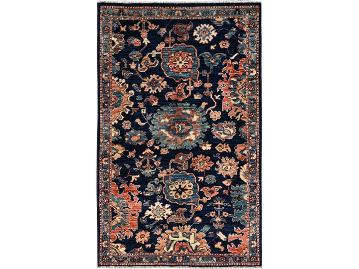 3'1" x 5'0" New Hand Knotted Blue Wool Rectangle Oriental Rug - MOA1021075