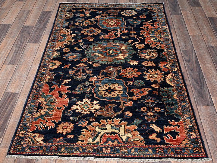 3'1" x 5'0" New Hand Knotted Blue Wool Rectangle Oriental Rug - MOA1021075