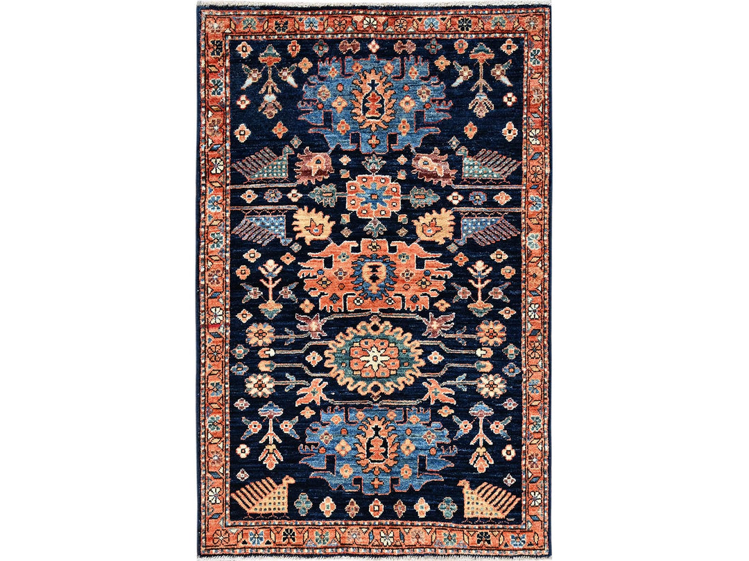 3'1" x 4'10" New Hand Knotted Blue Wool Rectangle Oriental Rug - MOA1021076