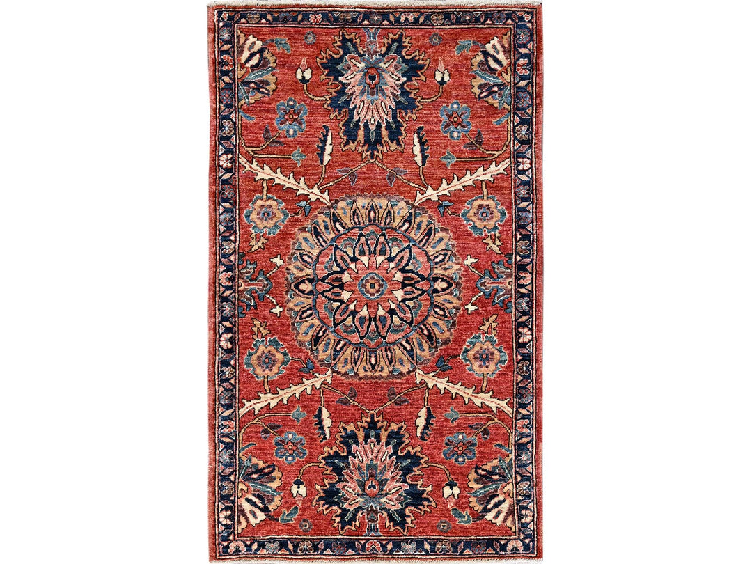 3'1" x 5'0" New Hand Knotted Red Wool Rectangle Oriental Rug - MOA1021079