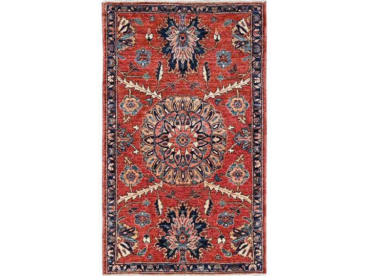 3'1" x 5'0" New Hand Knotted Red Wool Rectangle Oriental Rug - MOA1021079