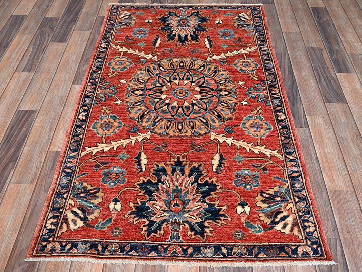 3'1" x 5'0" New Hand Knotted Red Wool Rectangle Oriental Rug - MOA1021079