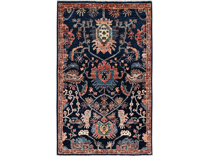 3'0" x 4'10" New Hand Knotted Blue Wool Rectangle Oriental Rug - MOA1021080