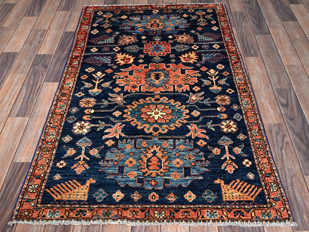 3'0" x 5'1" New Hand Knotted Blue Wool Rectangle Oriental Rug - MOA1021082