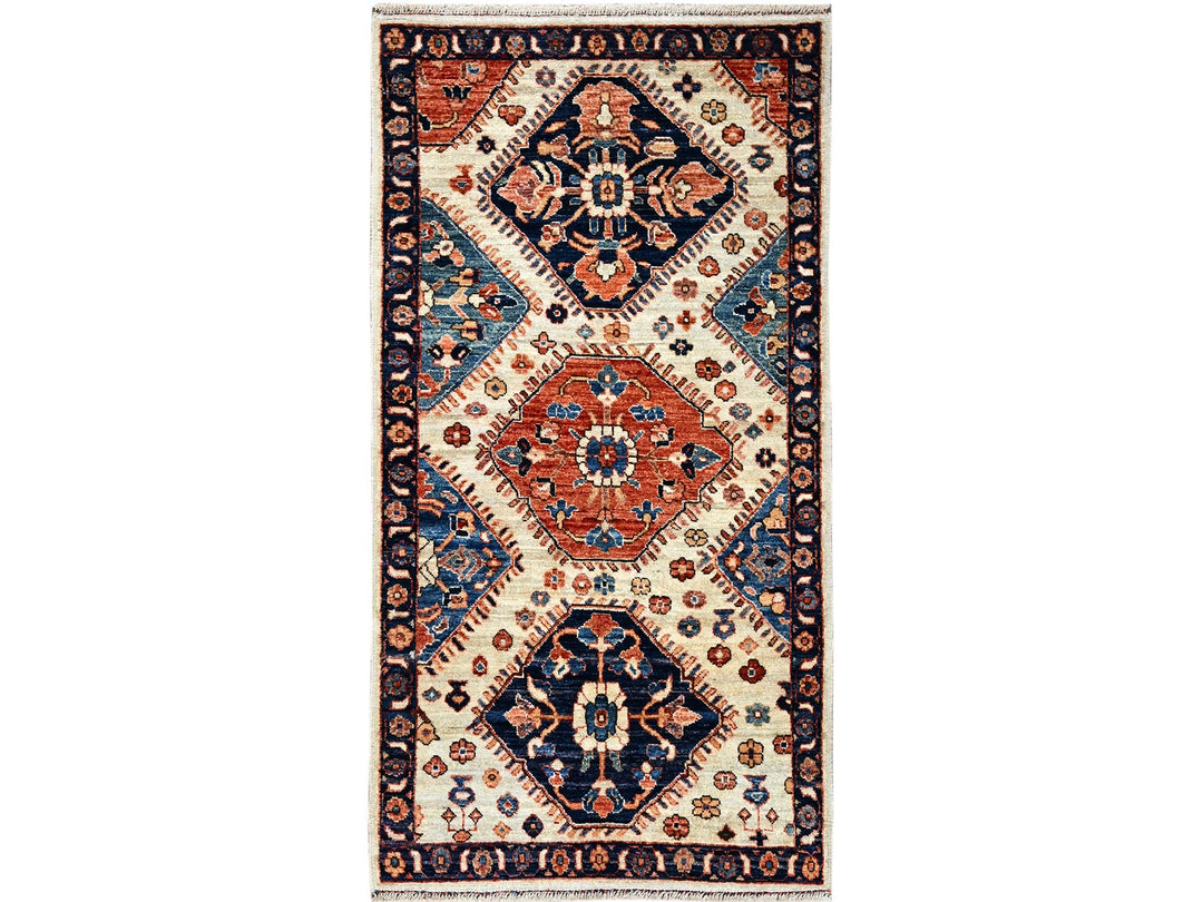 2'7" x 4'10" New Hand Knotted Ivory Wool Rectangle Oriental Rug - MOA1021083