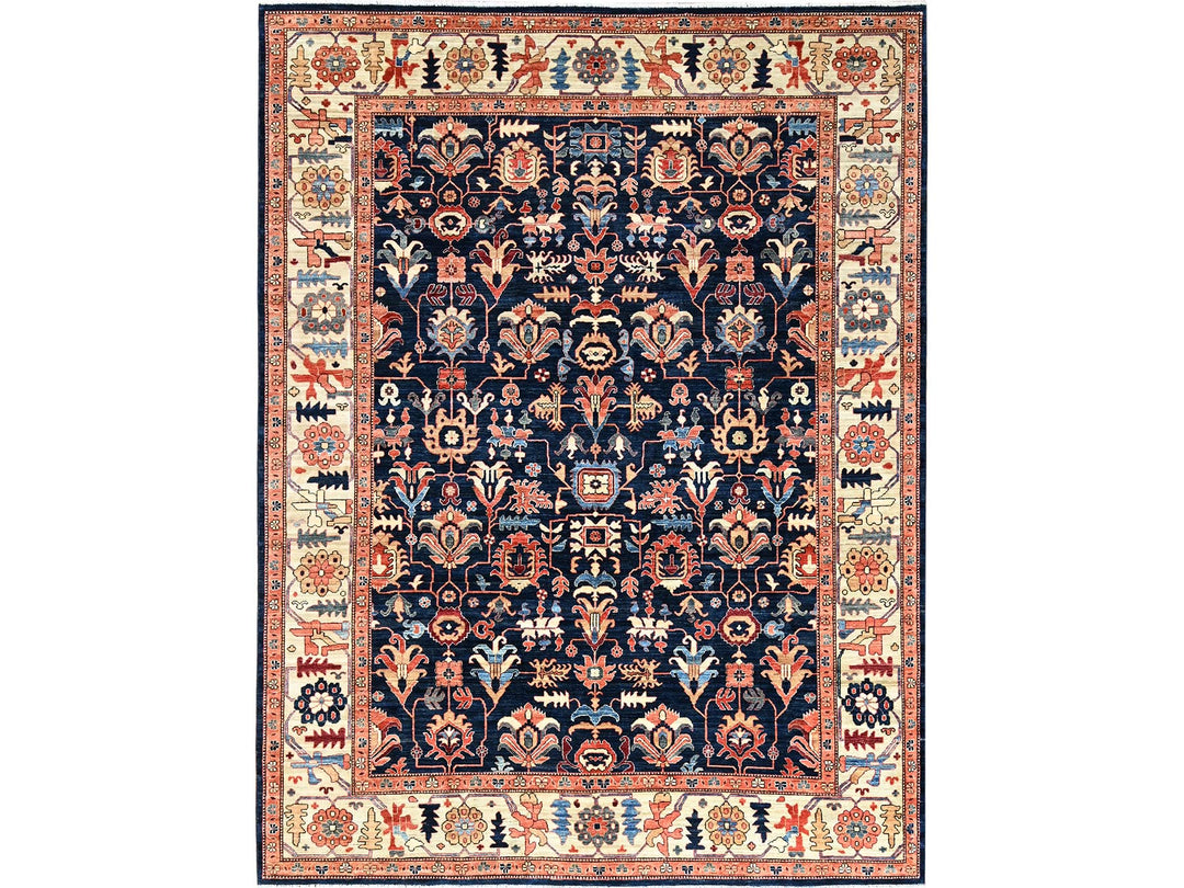9'2" x 11'10" New Hand Knotted Blue Wool Rectangle Oriental Rug - MOA1021099