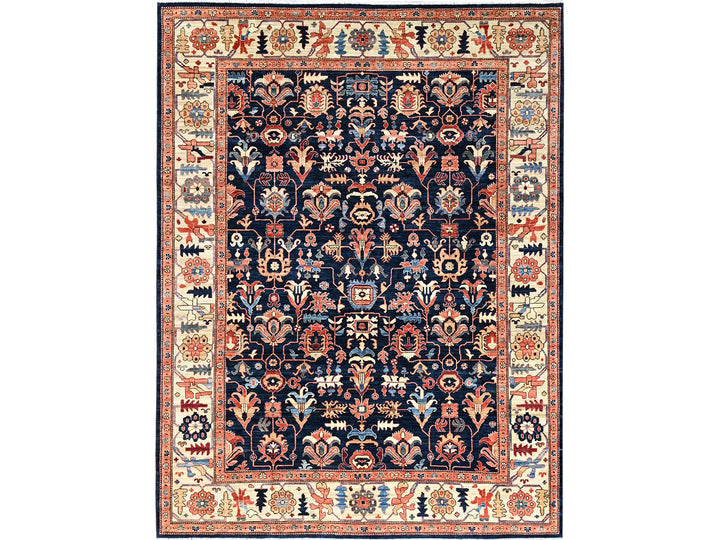 9'2" x 11'10" New Hand Knotted Blue Wool Rectangle Oriental Rug - MOA1021099
