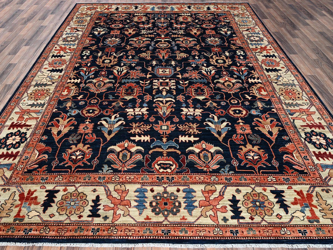 9'2" x 11'10" New Hand Knotted Blue Wool Rectangle Oriental Rug - MOA1021099