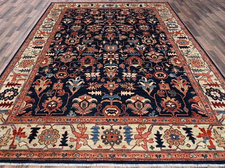 9'2" x 11'10" New Hand Knotted Blue Wool Rectangle Oriental Rug - MOA1021099