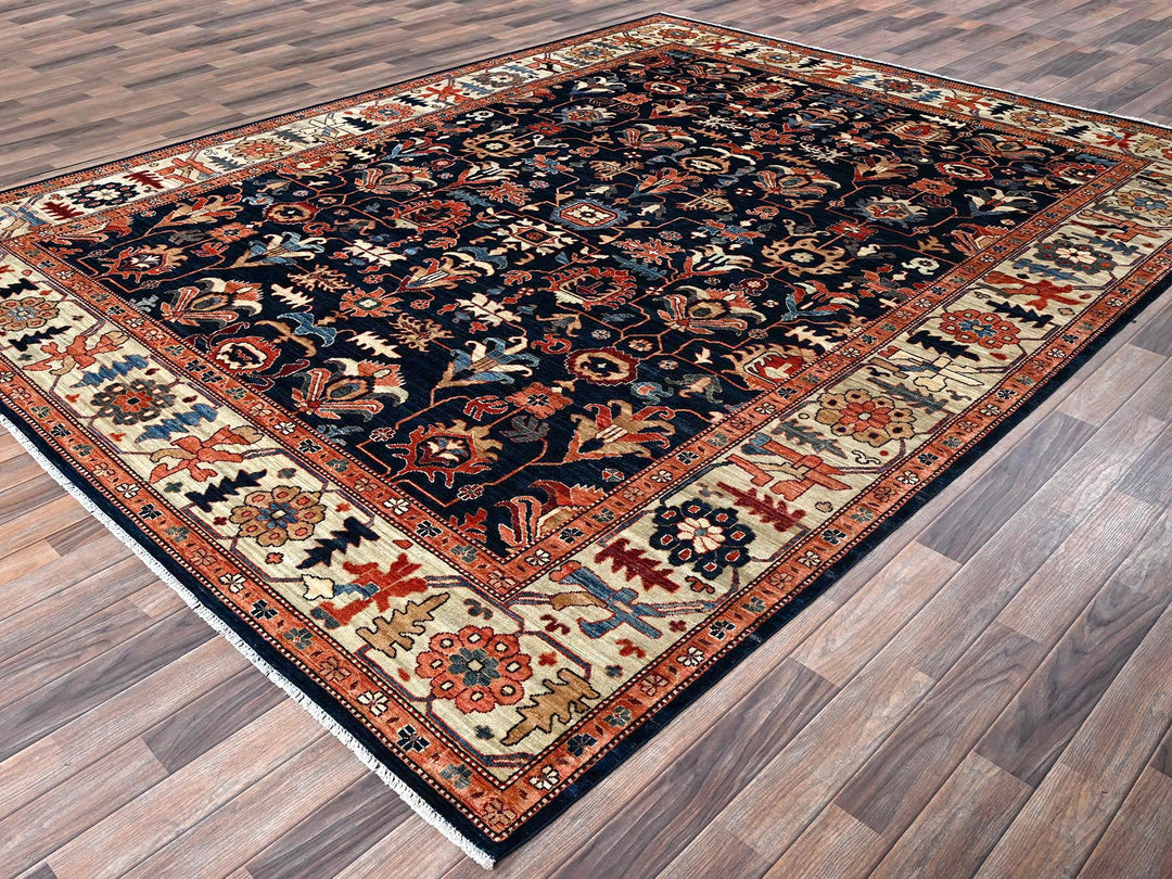 9'2" x 11'10" New Hand Knotted Blue Wool Rectangle Oriental Rug - MOA1021099