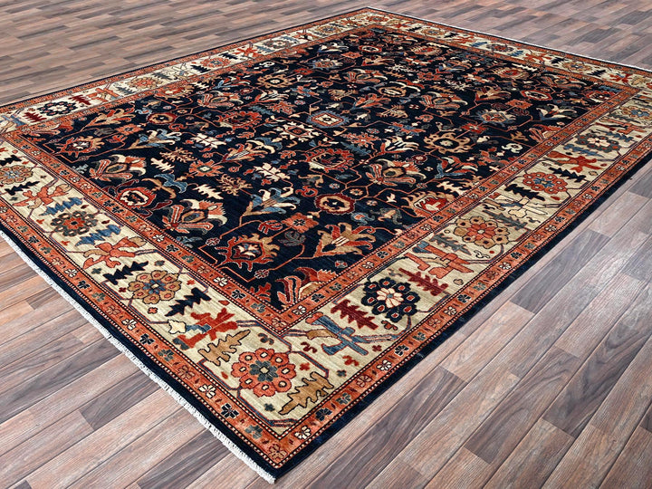 9'2" x 11'10" New Hand Knotted Blue Wool Rectangle Oriental Rug - MOA1021099