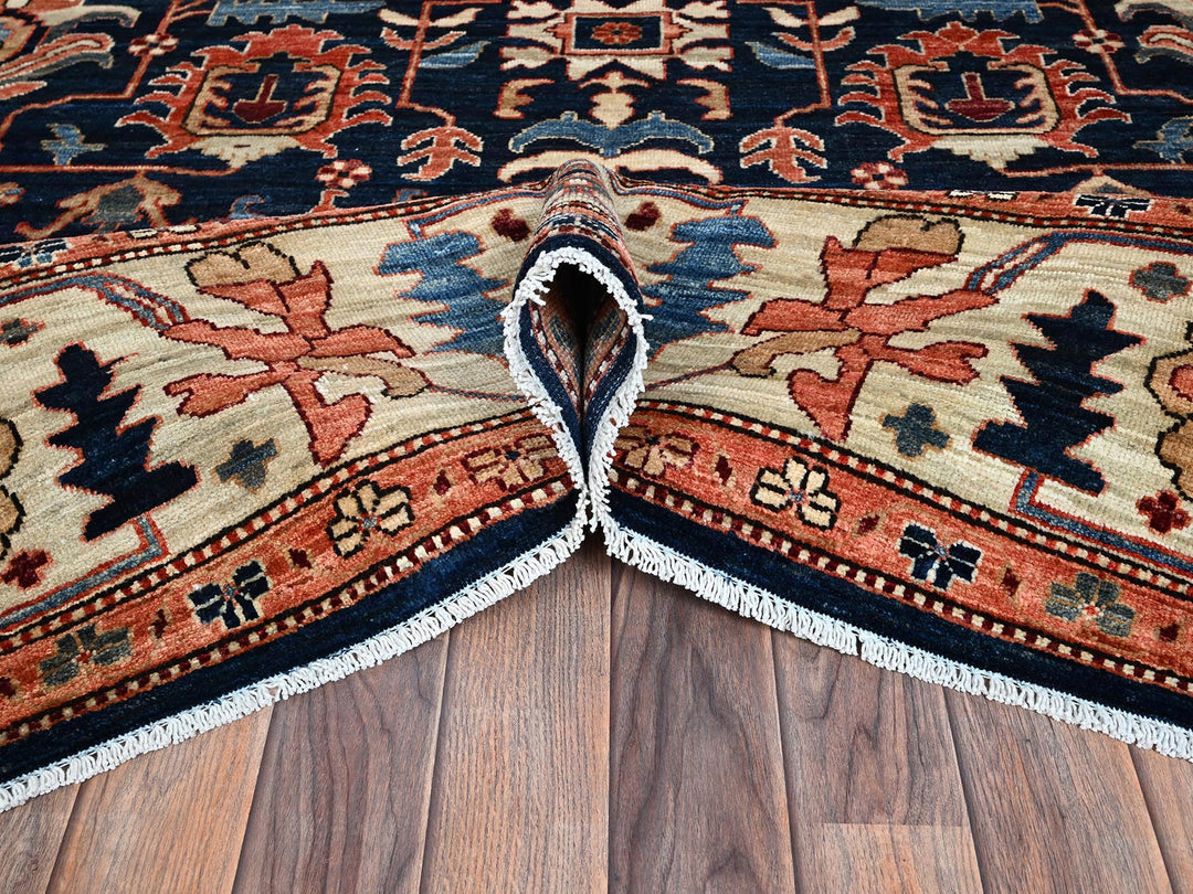9'2" x 11'10" New Hand Knotted Blue Wool Rectangle Oriental Rug - MOA1021099