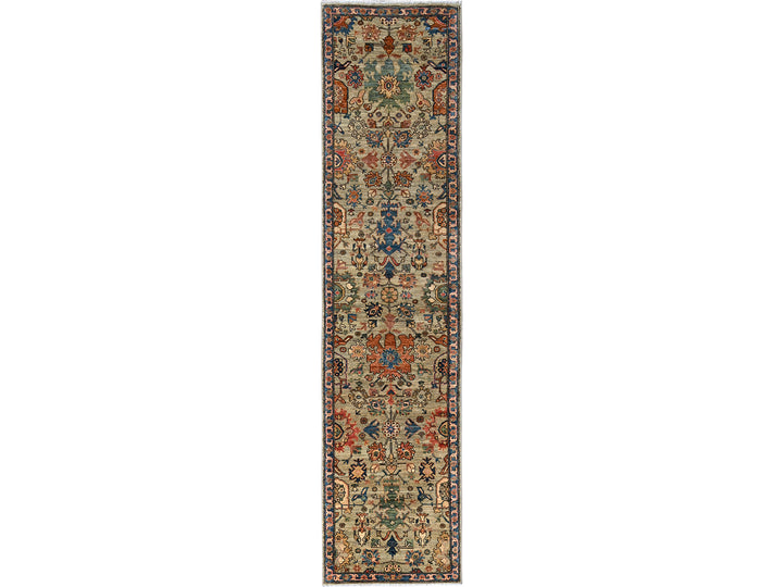 2'10" x 11'11" New Hand Knotted Green Wool Runner Oriental Rug - MOA1021105