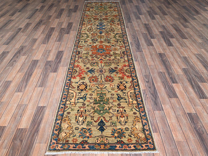 2'10" x 11'11" New Hand Knotted Green Wool Runner Oriental Rug - MOA1021105