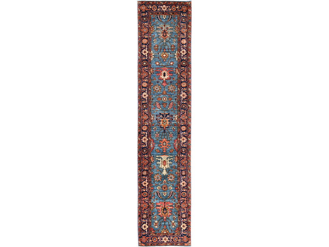 2'9" x 12'10" New Hand Knotted Blue Wool Runner Oriental Rug - MOA1021106