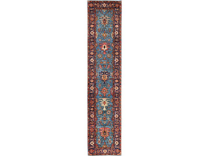 2'9" x 12'10" New Hand Knotted Blue Wool Runner Oriental Rug - MOA1021106