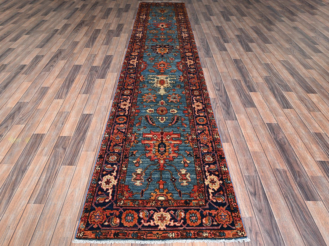 2'9" x 12'10" New Hand Knotted Blue Wool Runner Oriental Rug - MOA1021106