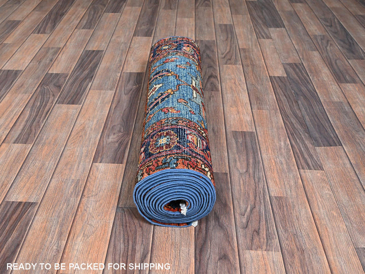 2'9" x 12'10" New Hand Knotted Blue Wool Runner Oriental Rug - MOA1021106