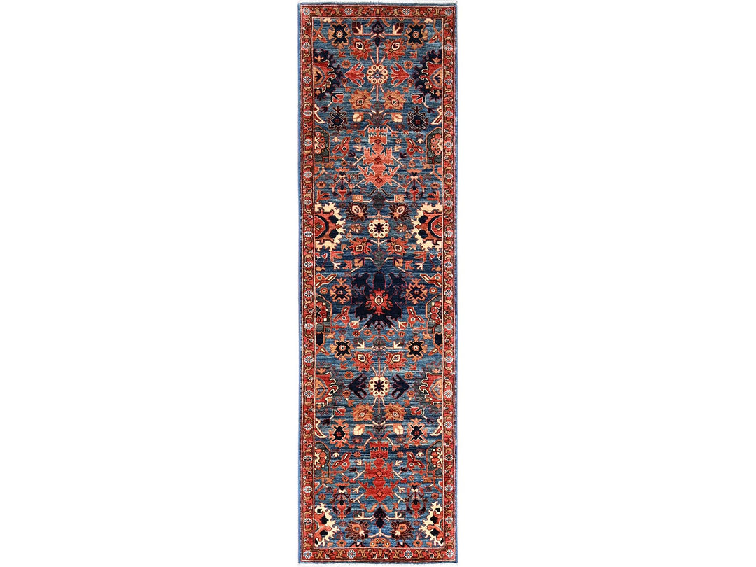 2'8" x 9'11" New Hand Knotted Blue Wool Runner Oriental Rug - MOA1021107