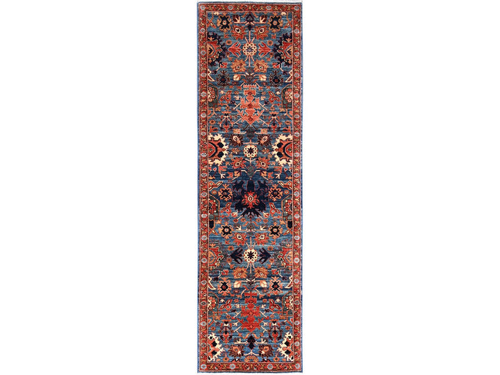 2'8" x 9'11" New Hand Knotted Blue Wool Runner Oriental Rug - MOA1021107