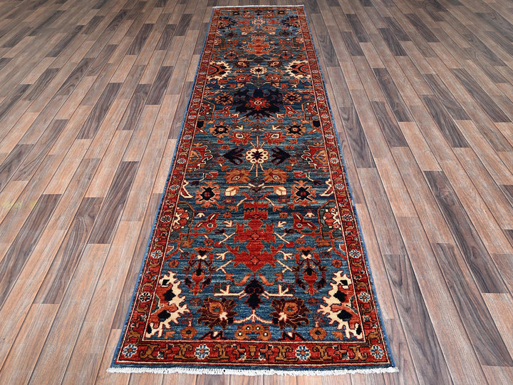 2'8" x 9'11" New Hand Knotted Blue Wool Runner Oriental Rug - MOA1021107