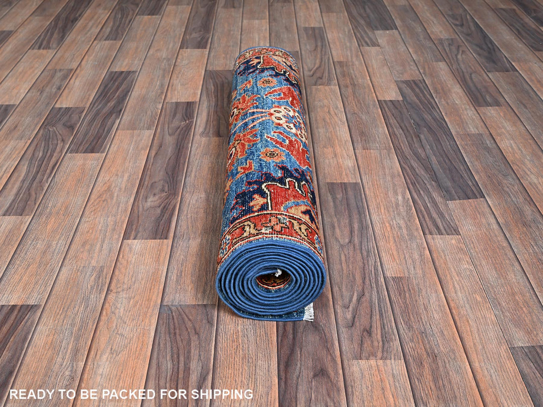 2'8" x 9'11" New Hand Knotted Blue Wool Runner Oriental Rug - MOA1021107