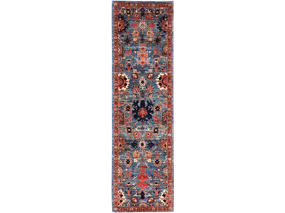 2'9" x 9'9" New Hand Knotted Blue Wool Runner Oriental Rug - MOA1021108