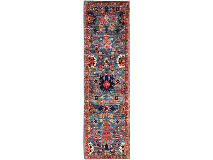 2'9" x 9'9" New Hand Knotted Blue Wool Runner Oriental Rug - MOA1021108